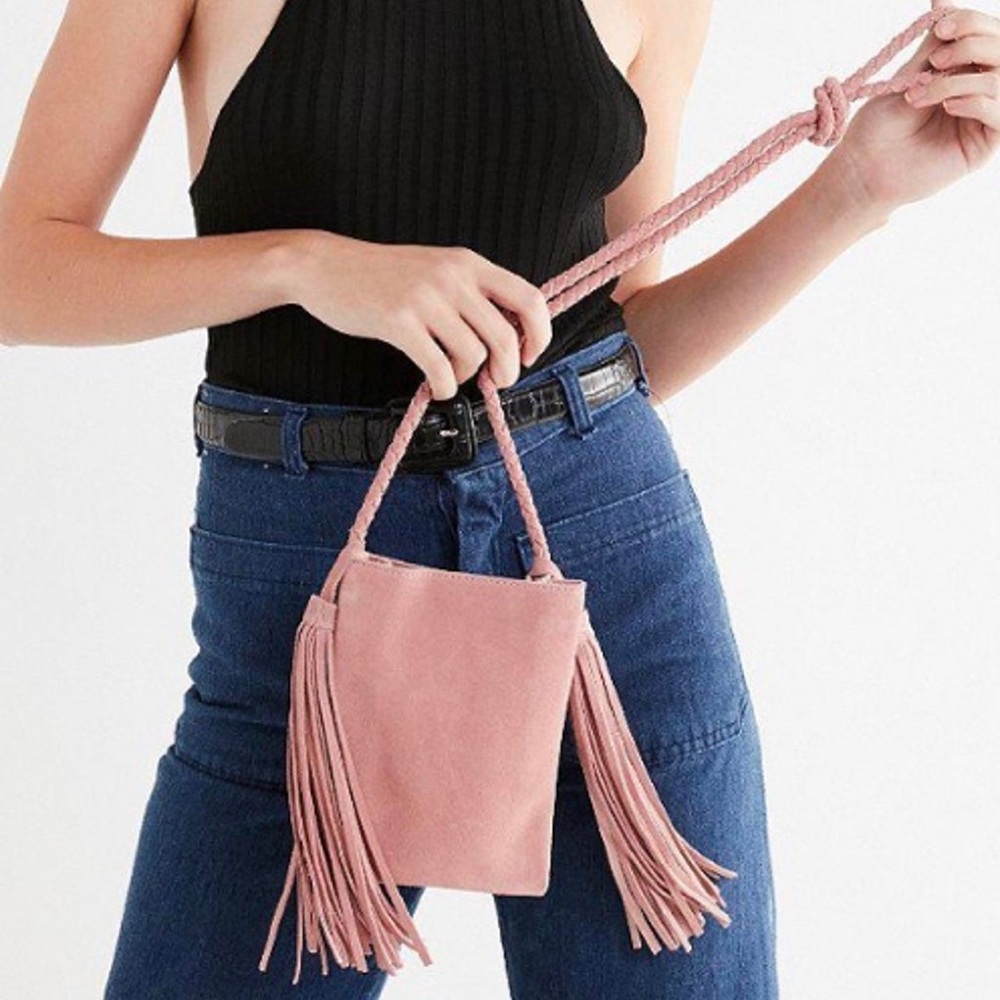 Urban Outfitters Pink Real Suede Tassel Bag